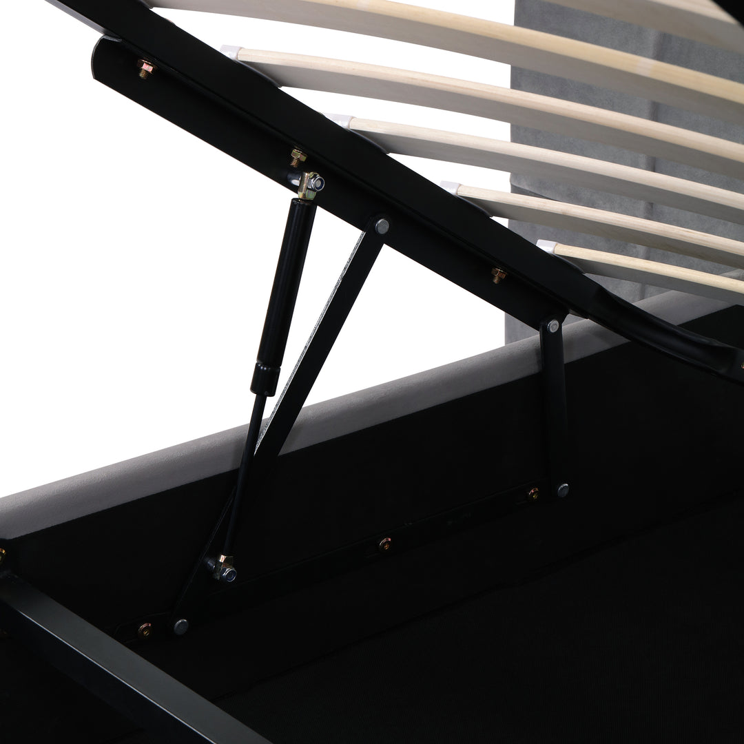 Grey velvet king size ottoman bed end opening, side lamps and charging ports (150×200cm) RECESSIVE