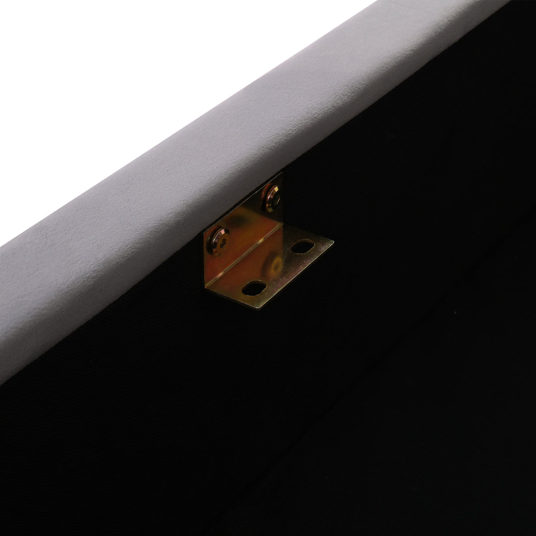 Grey velvet king size ottoman bed end opening, side lamps and charging ports (150×200cm) RECESSIVE