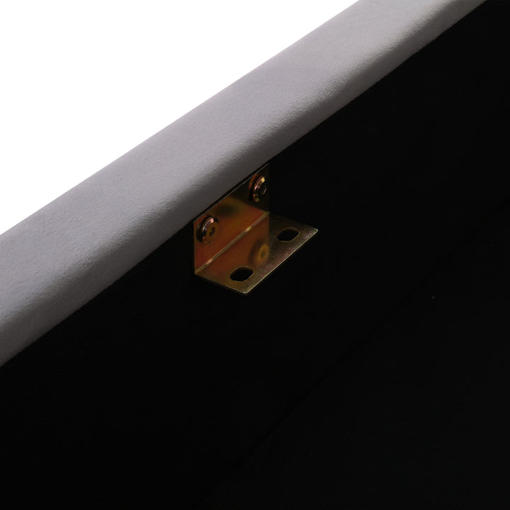 Grey velvet king size ottoman bed end opening, side lamps and charging ports (150×200cm) RECESSIVE