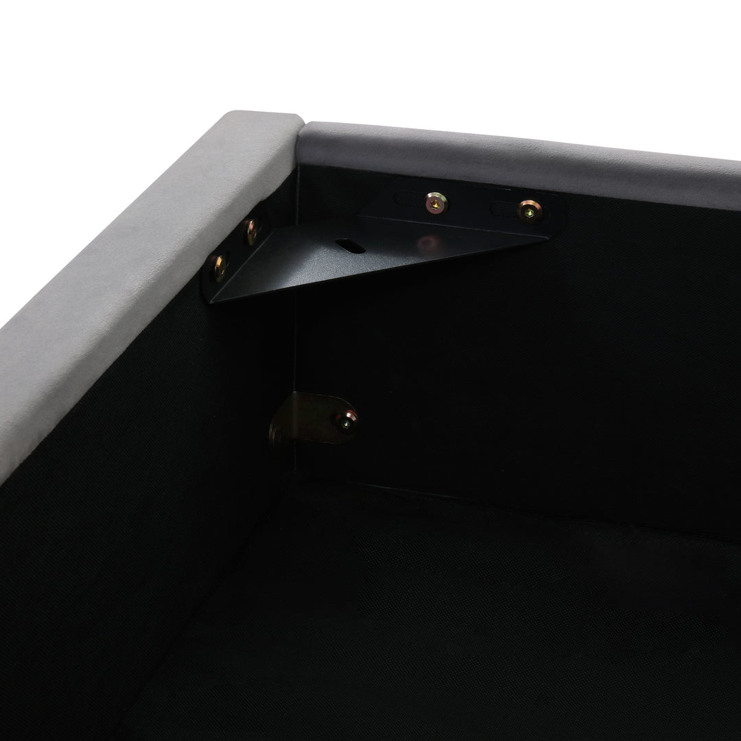 Grey velvet king size ottoman bed end opening, side lamps and charging ports (150×200cm) RECESSIVE