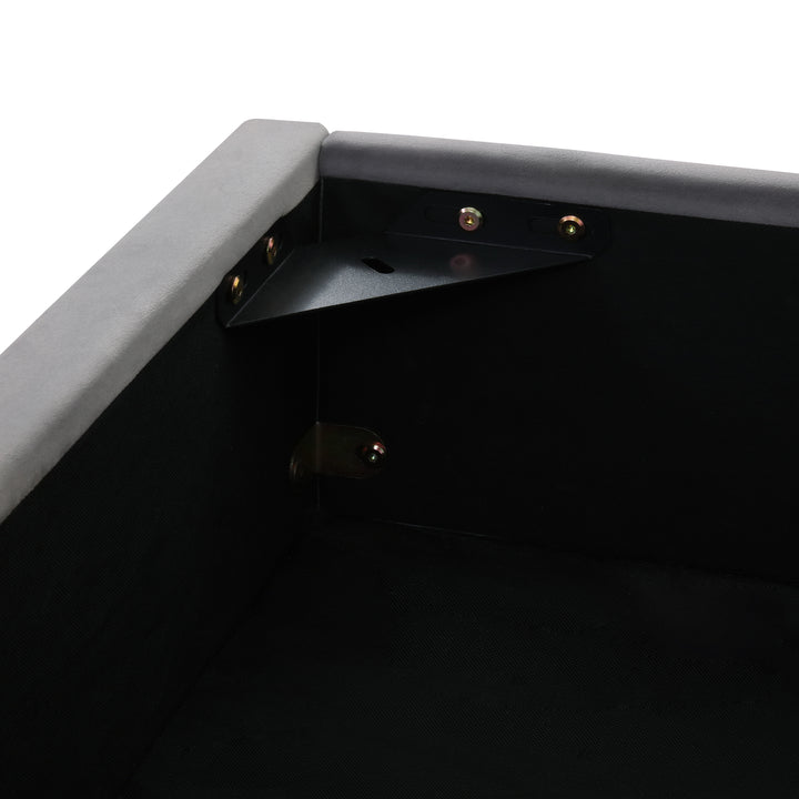 Grey velvet king size ottoman bed end opening, side lamps and charging ports (150×200cm) RECESSIVE