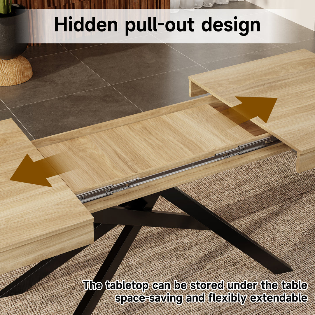 Extendable dining table 140–180cm MDF oak rectangular metal black legs ELEMENTALISE