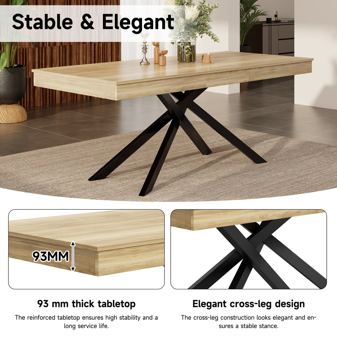 Extendable dining table 140–180cm MDF oak rectangular metal black legs ELEMENTALISE
