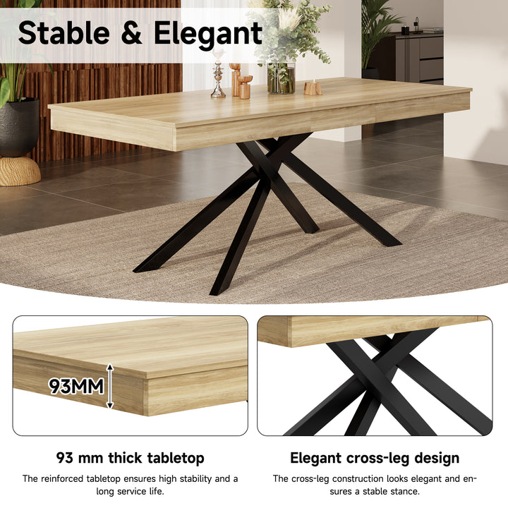 Extendable dining table 140–180cm MDF oak rectangular metal black legs ELEMENTALISE
