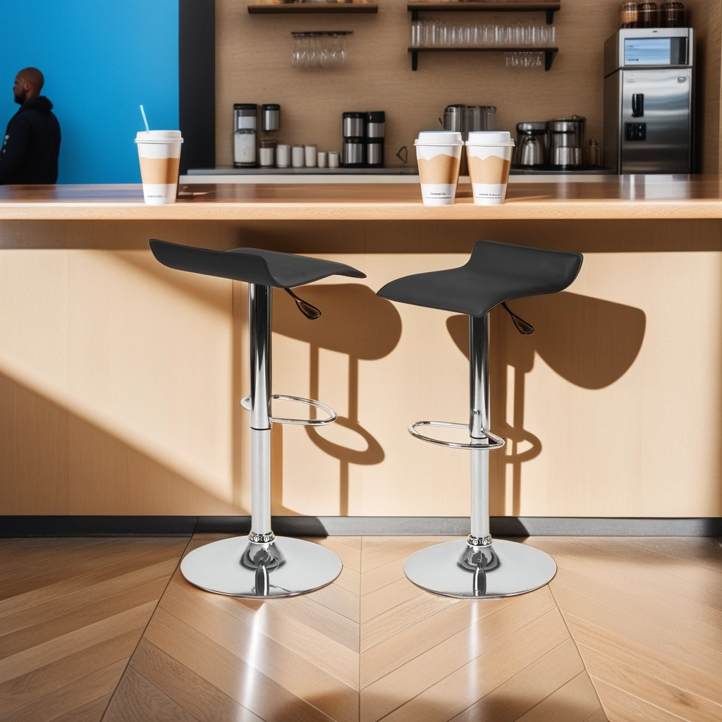 Set of 2 Modern Black Bar Stools FLANAGAN 385 2PCS BK A