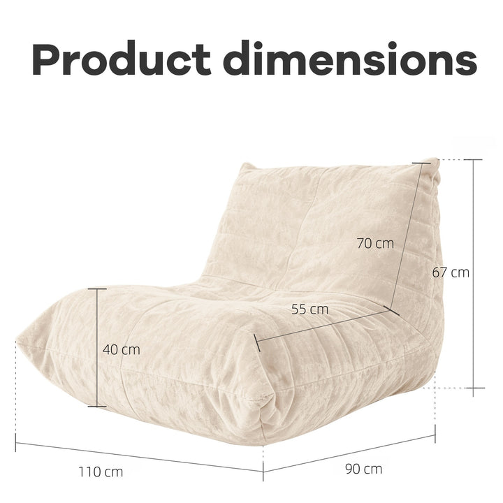 Comfy white chenille bean bag lazy sofa with full-body support & non-slip base SUNDIS