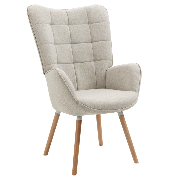 Scandinavian beige sheepskin fabric armchair FUNKEL FABRIC BEIGE NATURAL WOOD LEG