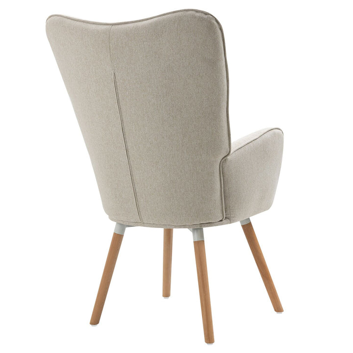 Scandinavian beige sheepskin fabric armchair FUNKEL FABRIC BEIGE NATURAL WOOD LEG