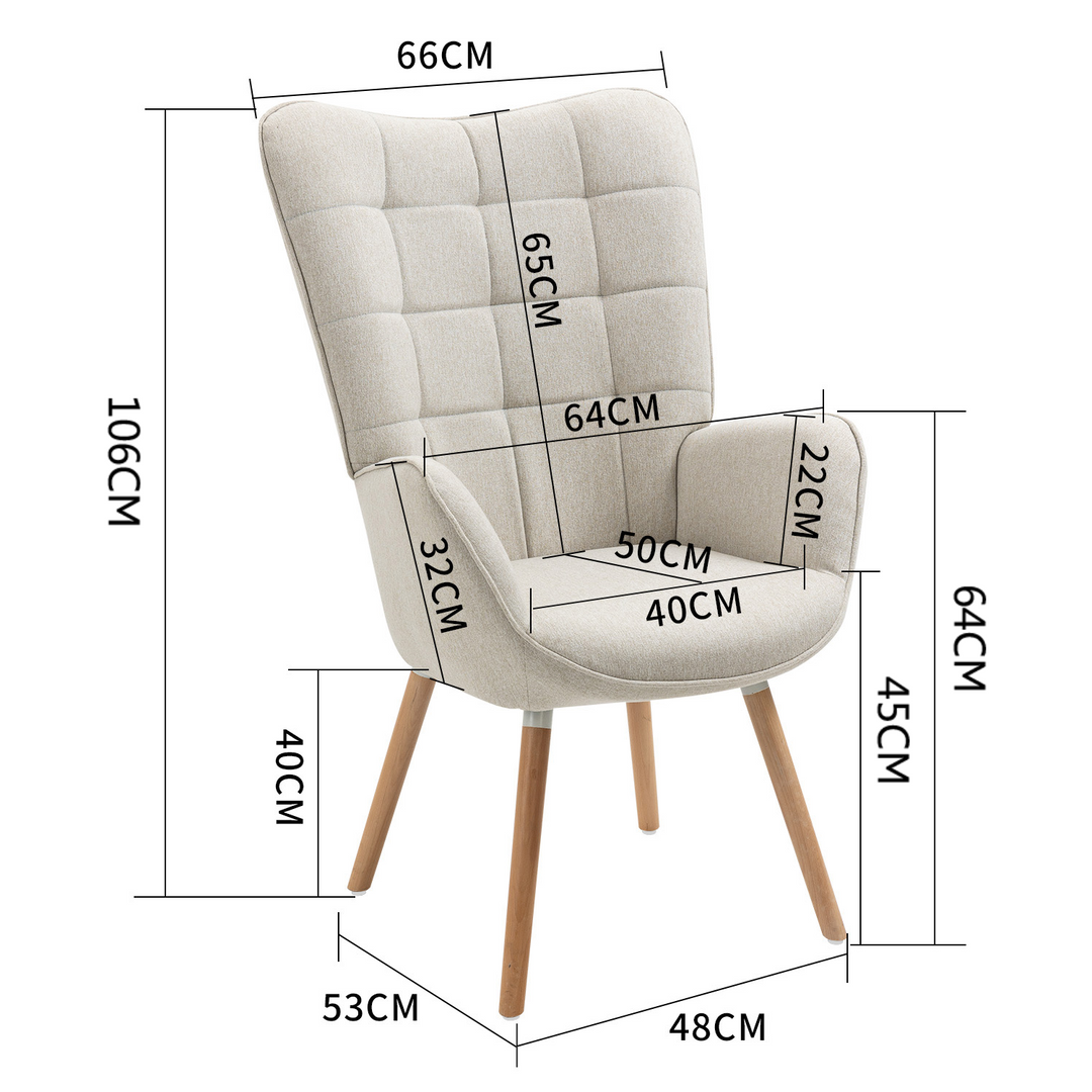 Scandinavian beige sheepskin fabric armchair FUNKEL FABRIC BEIGE NATURAL WOOD LEG