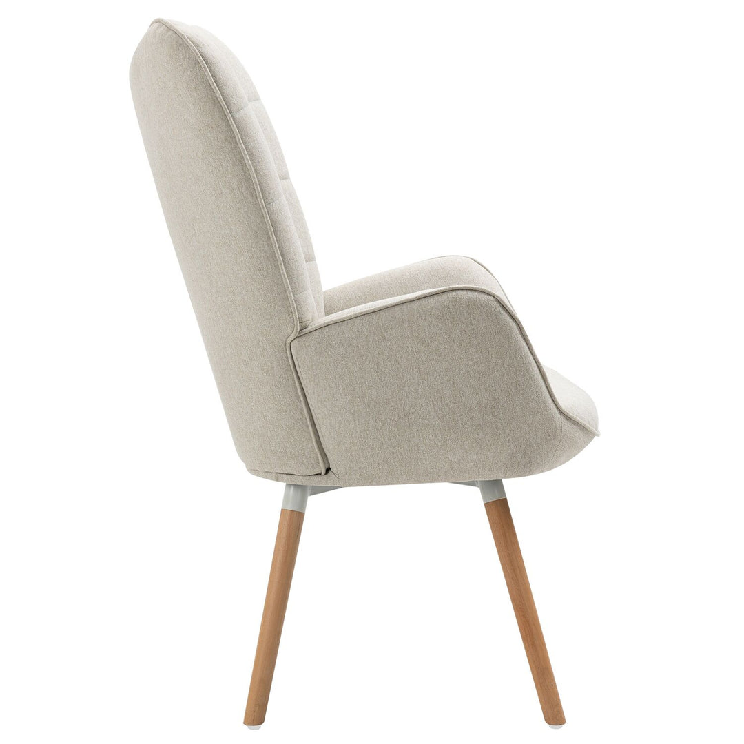 Scandinavian beige sheepskin fabric armchair FUNKEL FABRIC BEIGE NATURAL WOOD LEG
