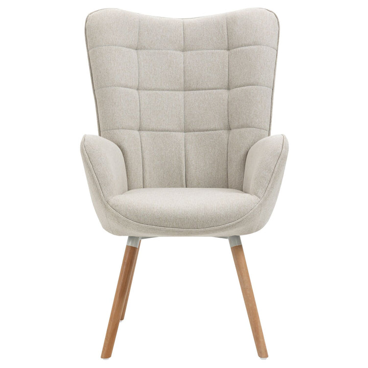 Scandinavian beige sheepskin fabric armchair FUNKEL FABRIC BEIGE NATURAL WOOD LEG