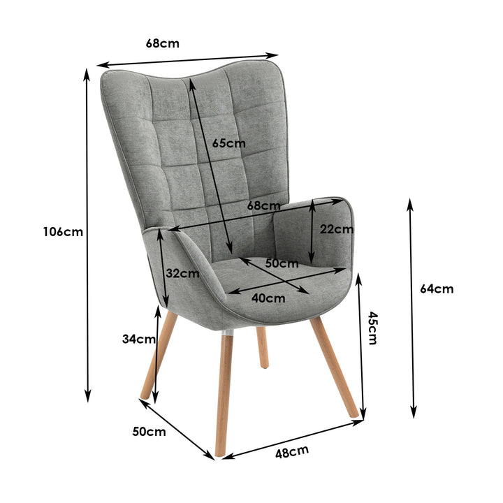 Scandinavian grey fabric armchair FUNKEL FABRIC GREY NATURAL WOOD LEG