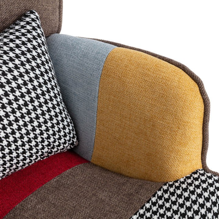 Multi-colour patchwork wingback lounge chair with footrest, backrest and cushion FINKAR UK