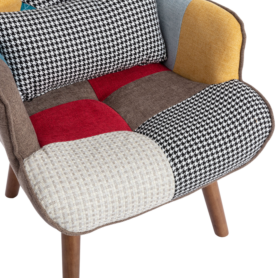 Multi-colour patchwork wingback lounge chair with footrest, backrest and cushion FINKAR UK