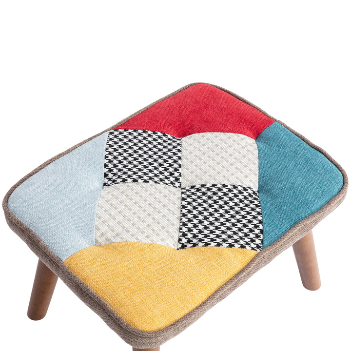 Multi-colour patchwork wingback lounge chair with footrest, backrest and cushion FINKAR UK