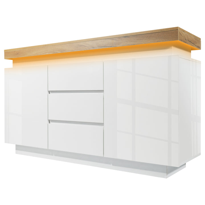 White high-gloss sideboard with 2 doors and 3 drawers with LED light 140*39*81cm FIRLA UK
