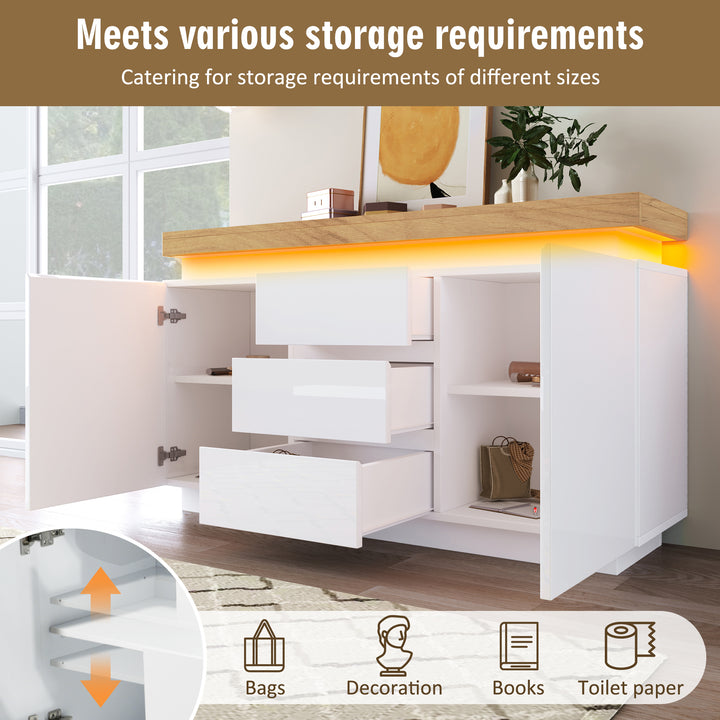 White high-gloss sideboard with 2 doors and 3 drawers with LED light 140*39*81cm FIRLA UK