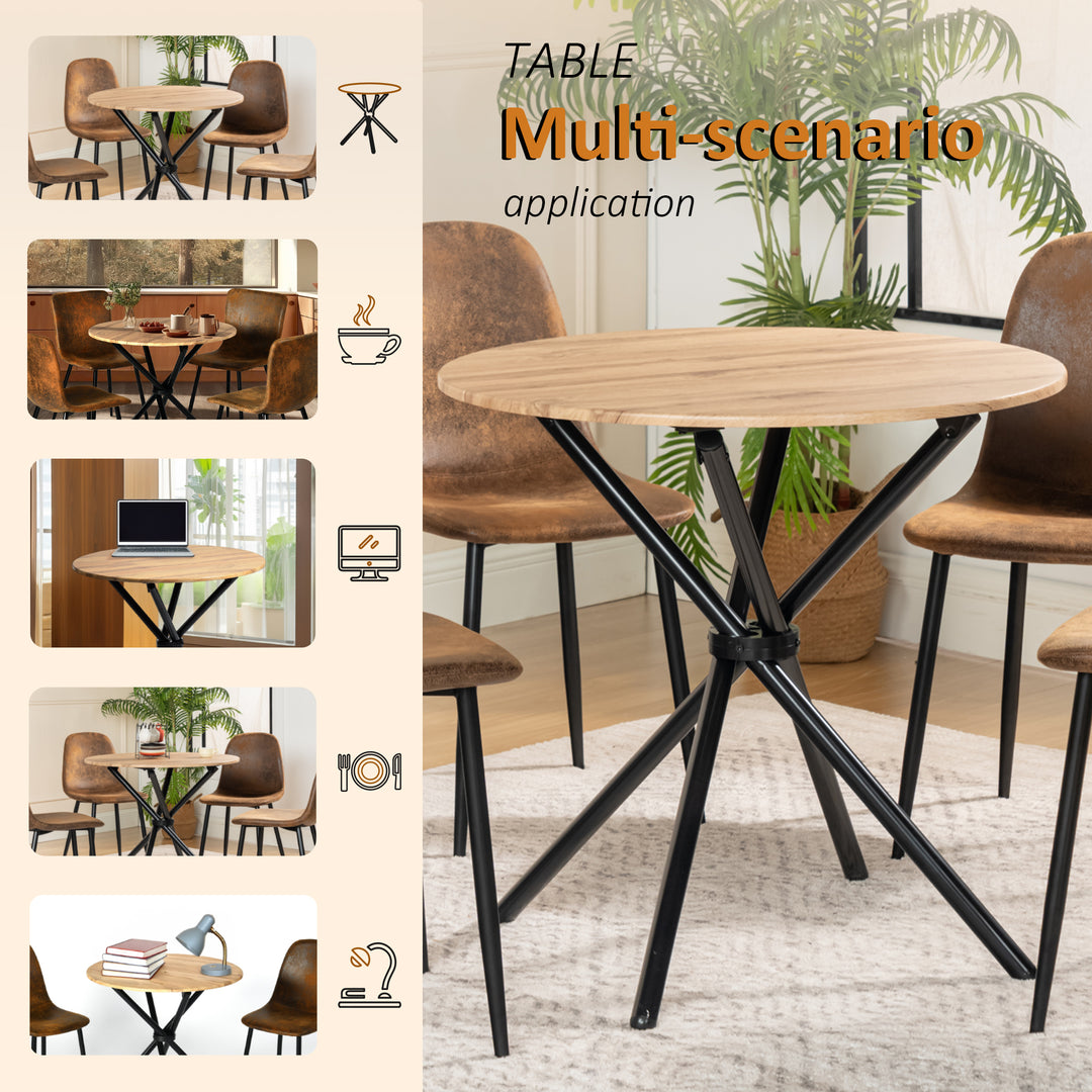 Modern round dining table set with 4 chairs SCARGILL SUEDE BLACK LEG 4PCS QY + FONTANA KD 80CM DARK