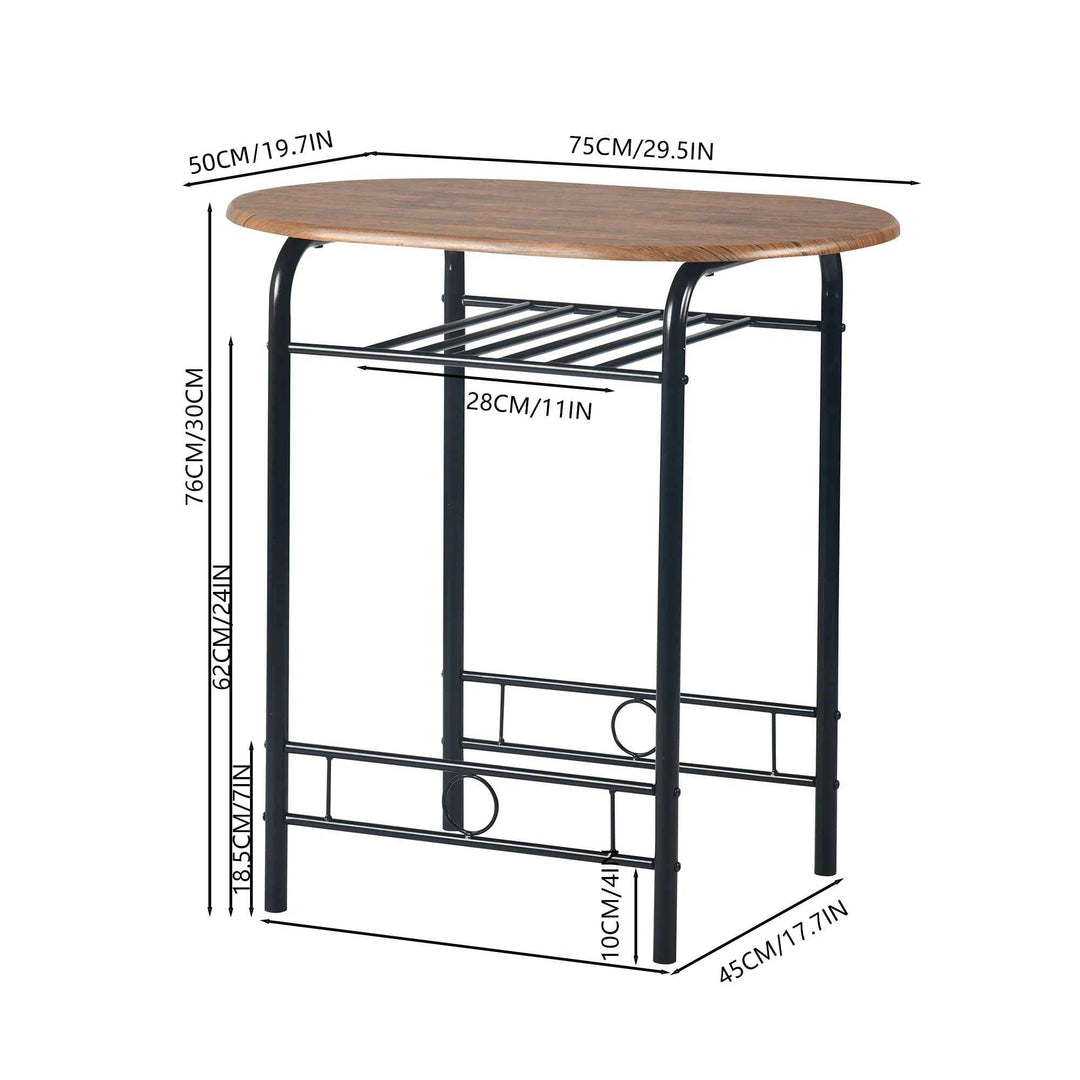 Breakfast Table and 2 Chairs Set, 75x50cm, Matte Black, Modern Kitchen Furniture GAYLE 75 246T