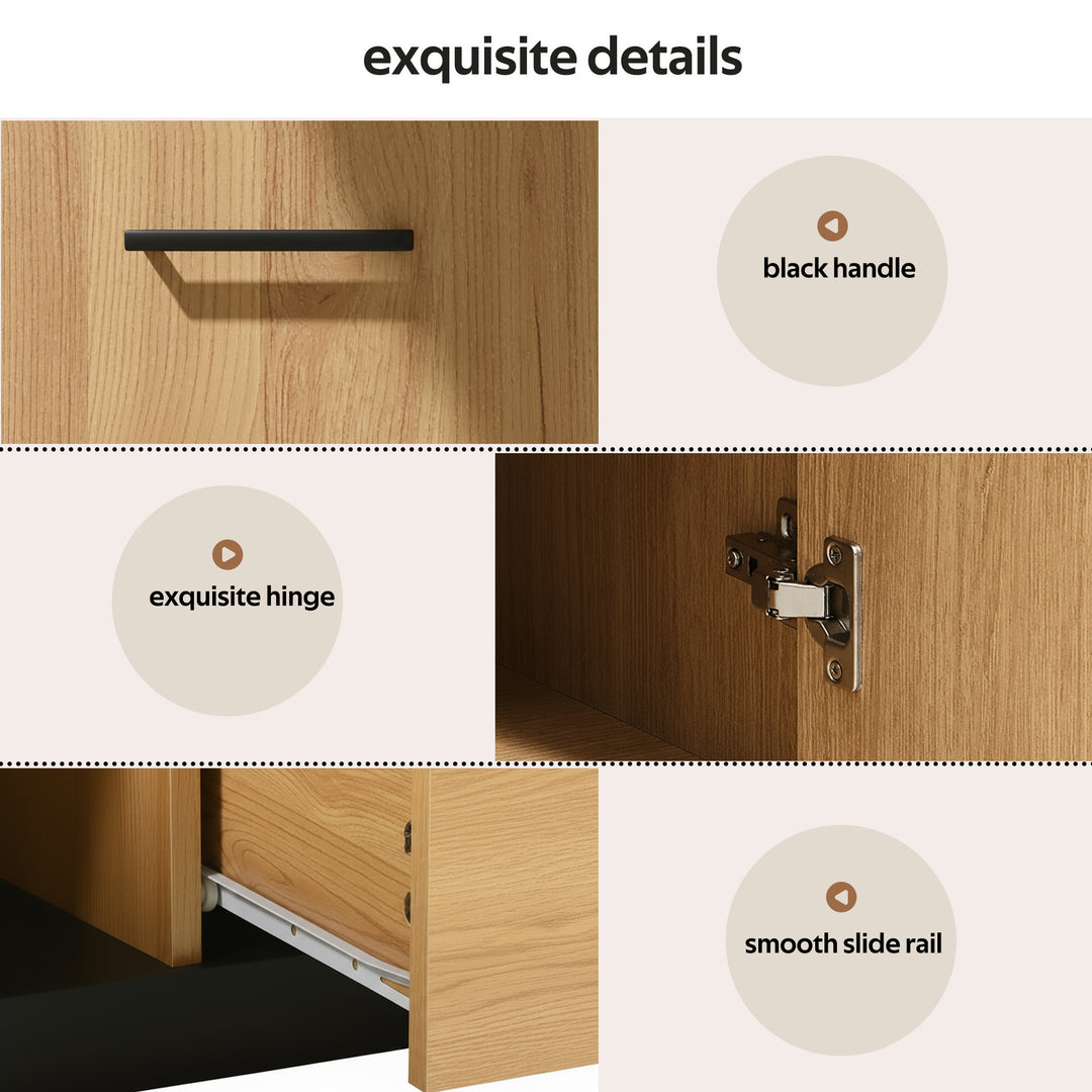 Black wooden TV cabinet with 3 doors & LED lighting INDUSIUM