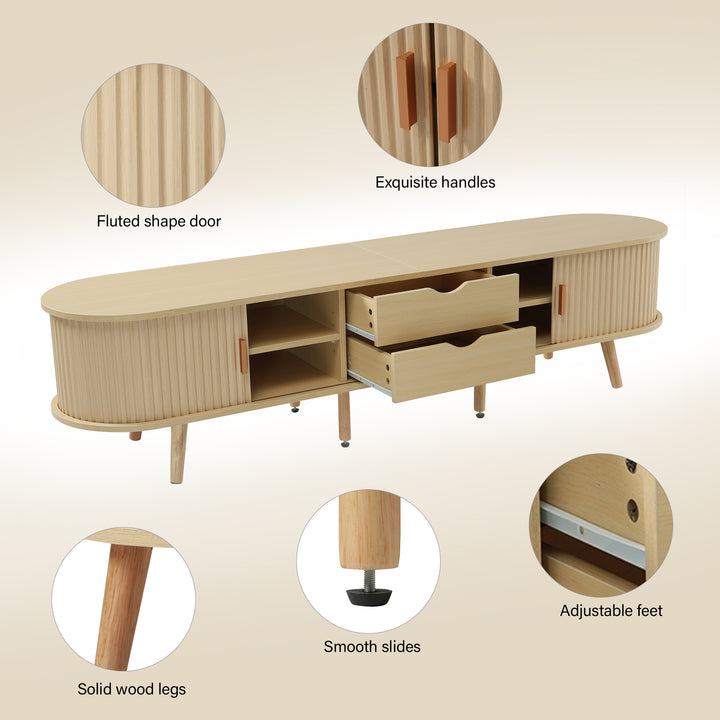 Oak-Effect TV Stand with 2 Drawers &amp; Sliding Doors 170 cm URBANWOOLSTYLE