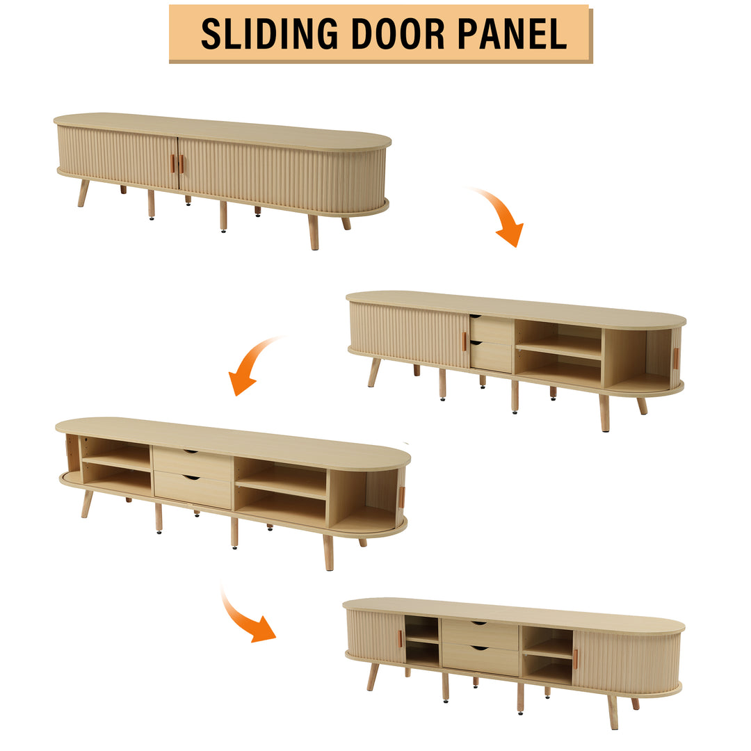 Oak-Effect TV Stand with 2 Drawers &amp; Sliding Doors 170 cm URBANWOOLSTYLE