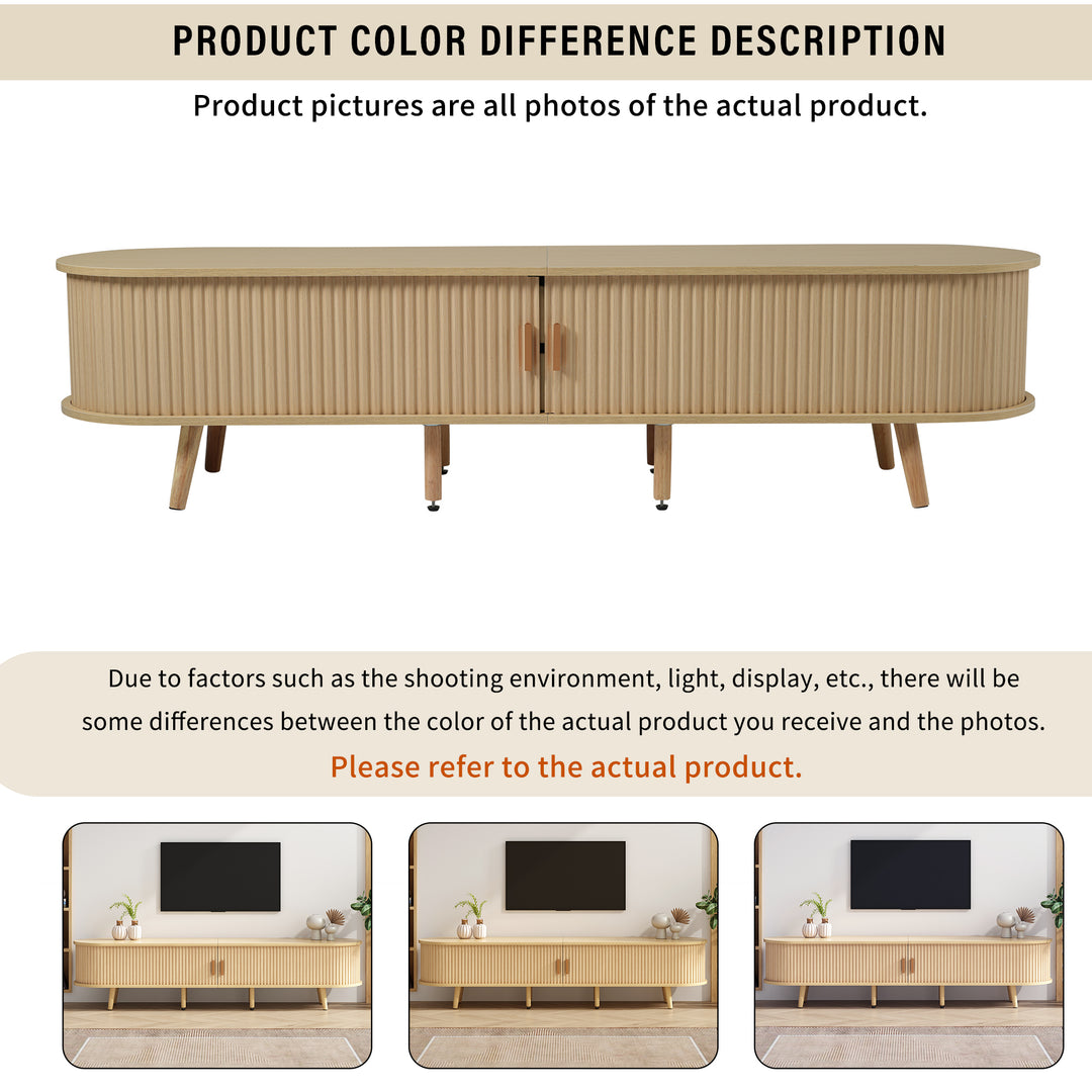 Oak-Effect TV Stand with 2 Drawers &amp; Sliding Doors 170 cm URBANWOOLSTYLE