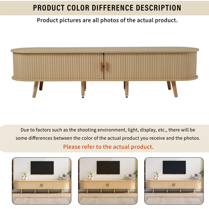 Oak-Effect TV Stand with 2 Drawers &amp; Sliding Doors 170 cm URBANWOOLSTYLE