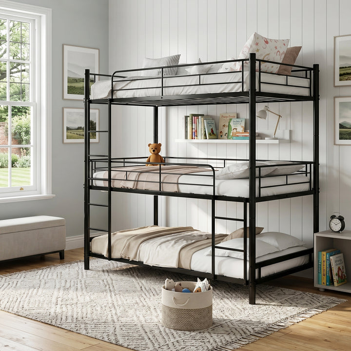 Triple black single bunk bed frame 90x190cm ARMOIREHAVEN