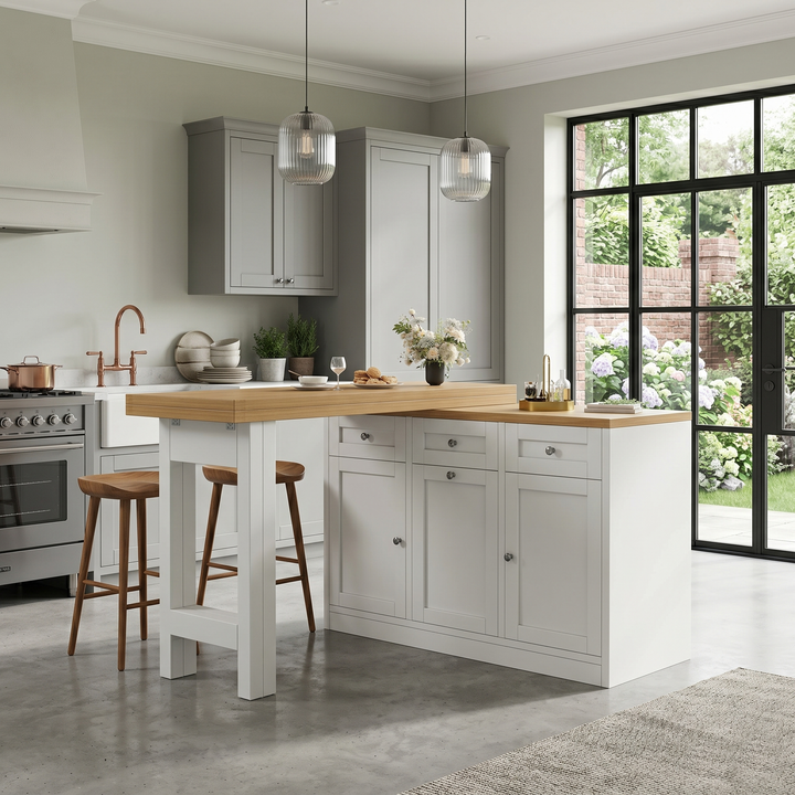 Extendable white bar table 360° rotation with storage cabinet with pull-out drawer ARMOIRESTONE