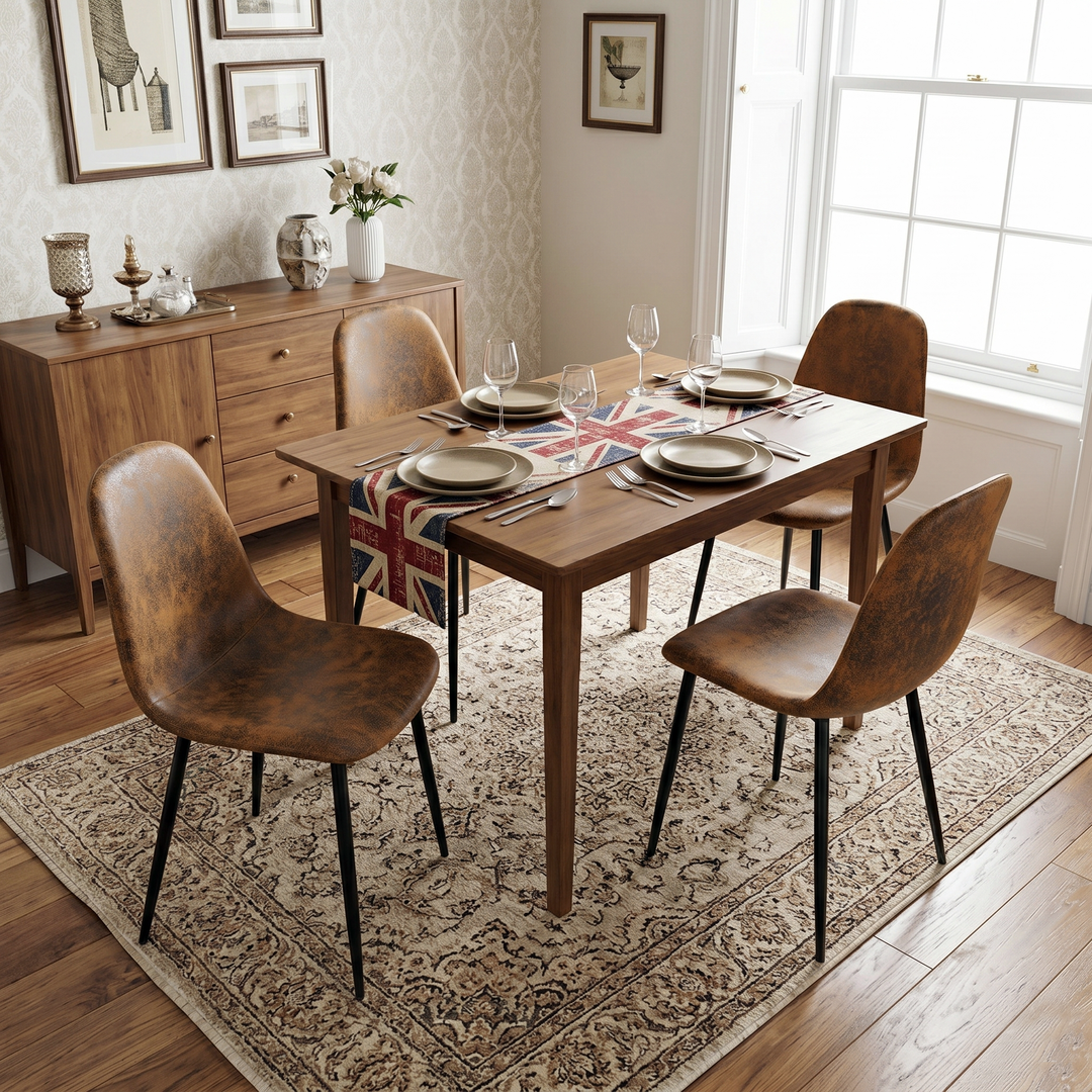 Vintage Dining Chairs Set of 4 Brown Suede Effect CHARLTON SUEDE BROWN S FRXZ UKFR
