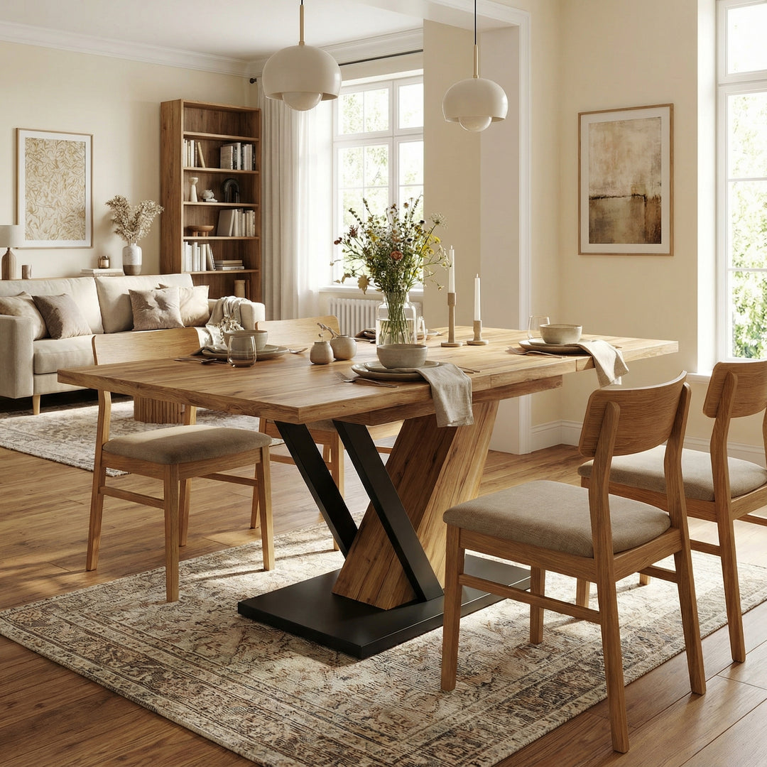 Extendable natural wood-grain dining table (120-160cm) SWEETEXUD