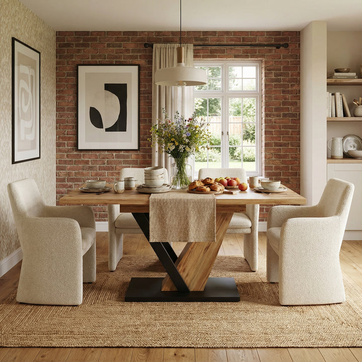 Extendable natural wood-grain dining table (120-160cm) SWEETEXUD