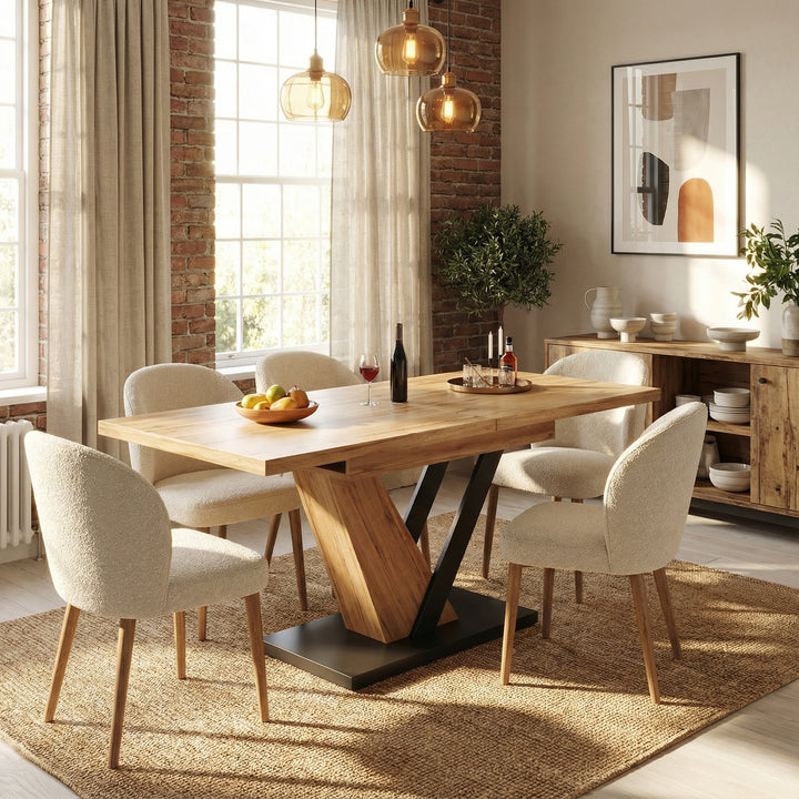 Extendable natural wood-grain dining table (120-160cm) SWEETEXUD