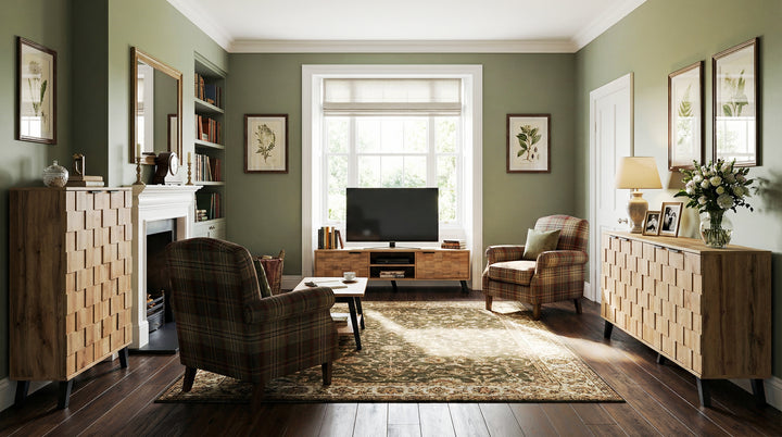 Set of 3 modern sideboard TV stand and shoe cabinet with geometric wood texture black legs DECOMPOS+FLAGELLUM+LYSOGEN