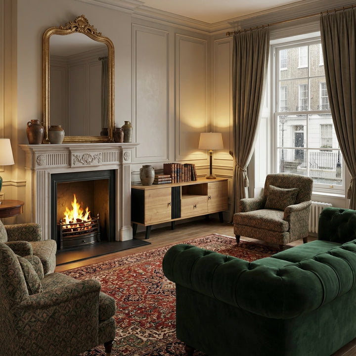 Modern wooden TV cabinet with drawer 2 doors with black slatted design SEEDLING