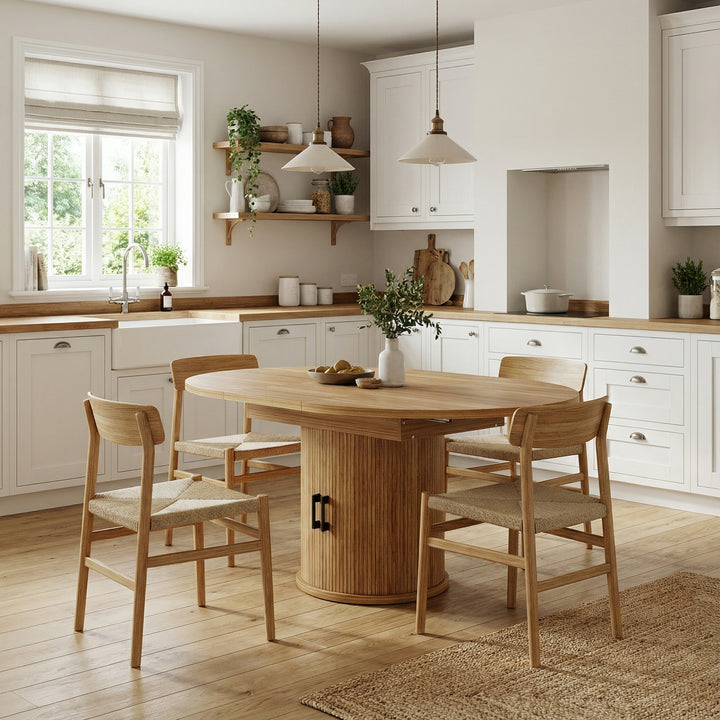 Extendable oval dining table 118-158cm with storage base FERNFROTH