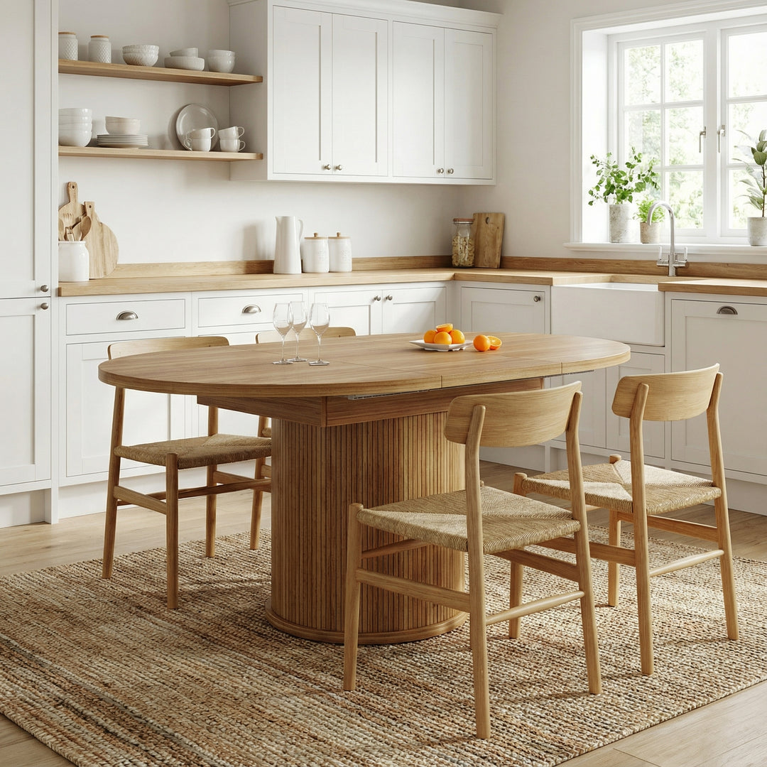 Extendable oval dining table 118-158cm with storage base FERNFROTH