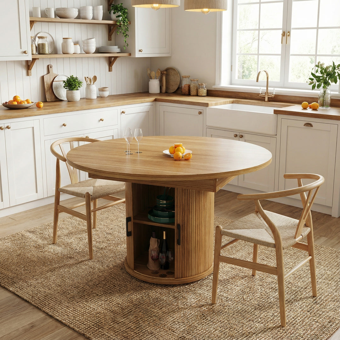 Extendable oval dining table 118-158cm with storage base FERNFROTH