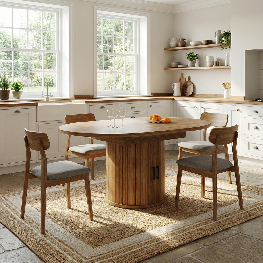 Extendable oval dining table 118-158cm with storage base FERNFROTH