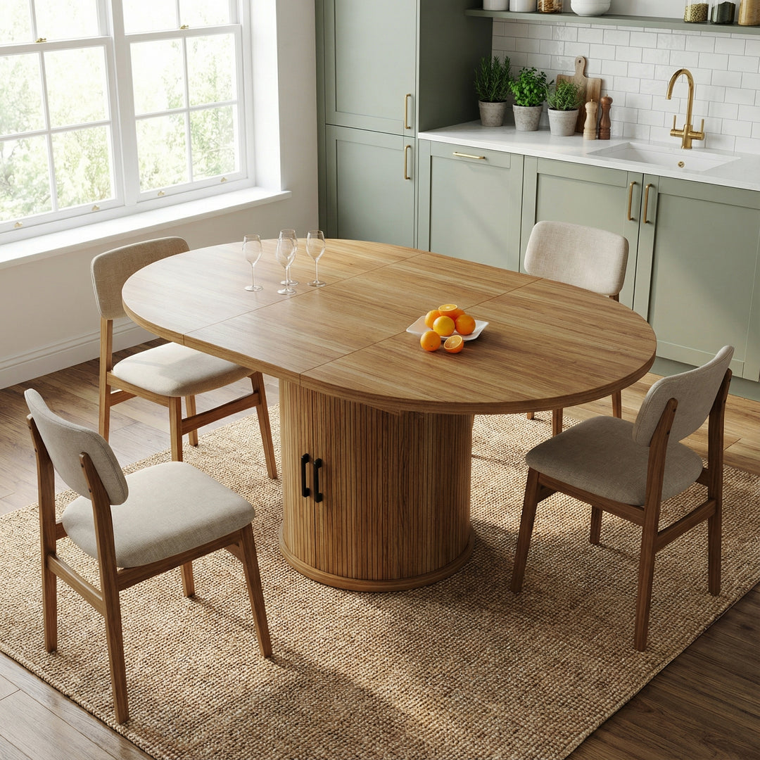 Extendable oval dining table 118-158cm with storage base FERNFROTH