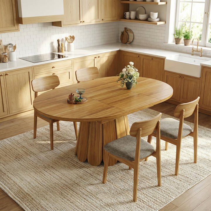 Extendable oval dining table wood-grain (118-158 cm) SISALTWIST