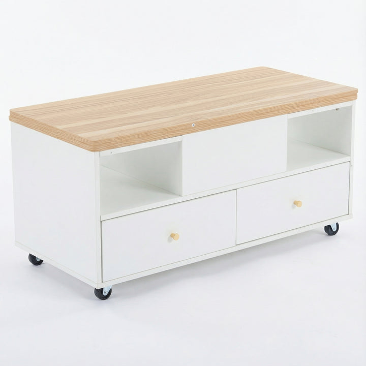 White dual lift-top coffee table 4 drawers with wheels PHOSPHOLIP