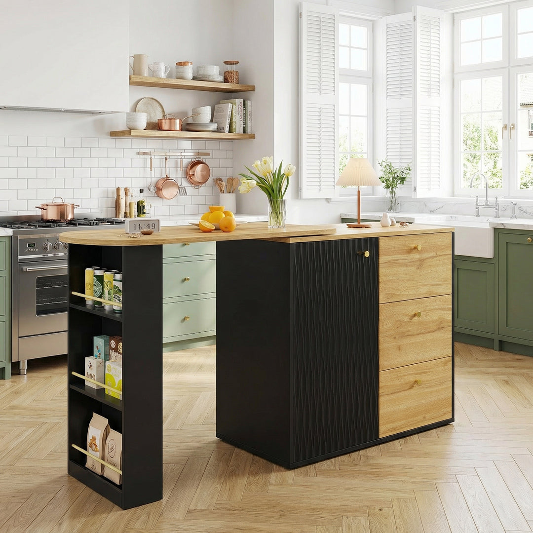 Extendable bar table 360° rotating black wooden gold accent 138–204cm NOBLEIV