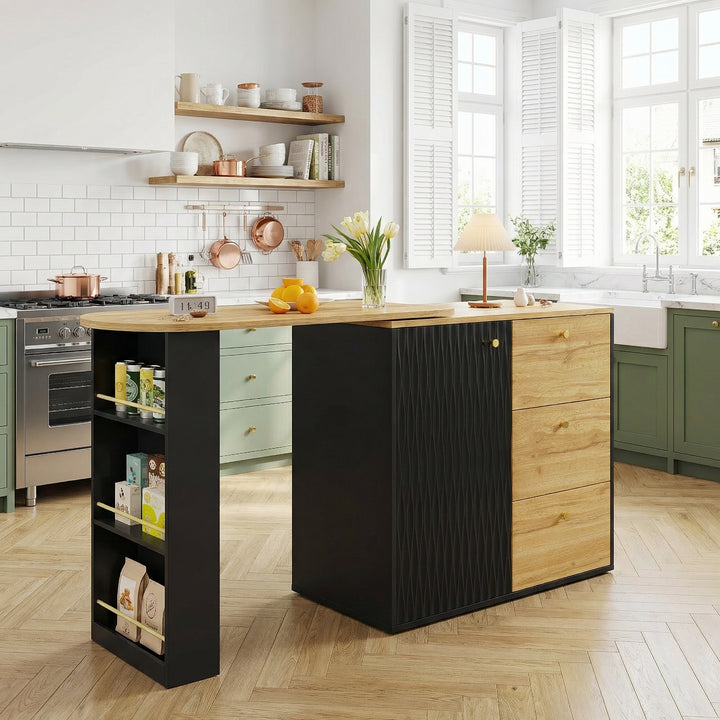 Extendable bar table 360° rotating black wooden gold accent 138–204cm NOBLEIV