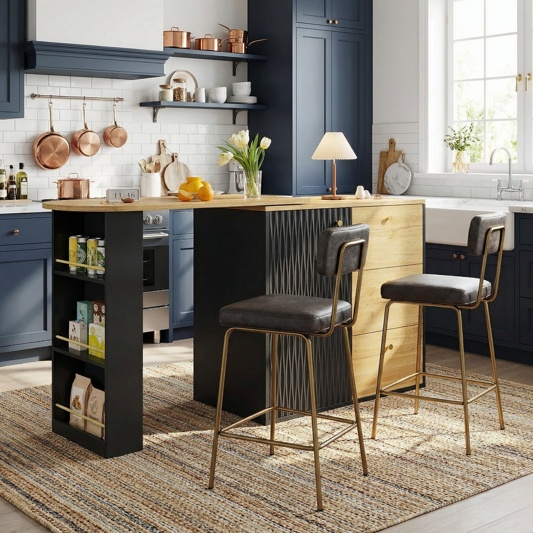 Extendable bar table 360° rotating black wooden gold accent 138–204cm NOBLEIV