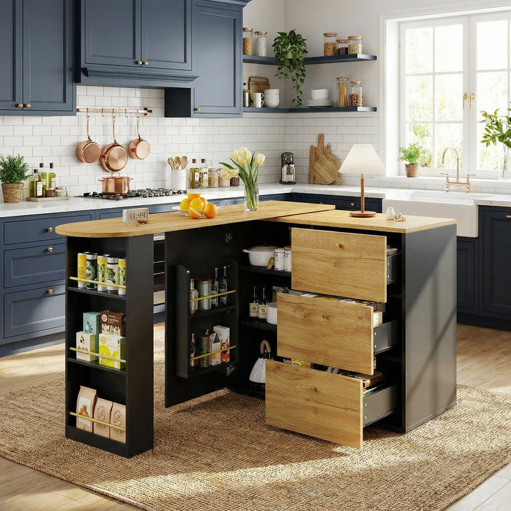 Extendable bar table 360° rotating black wooden gold accent 138–204cm NOBLEIV