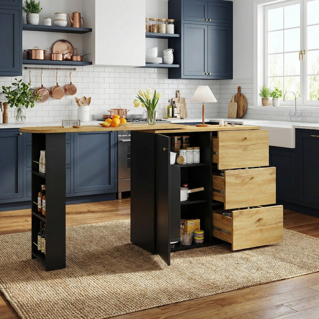 Extendable bar table 360° rotating black wooden gold accent 138–204cm NOBLEIV