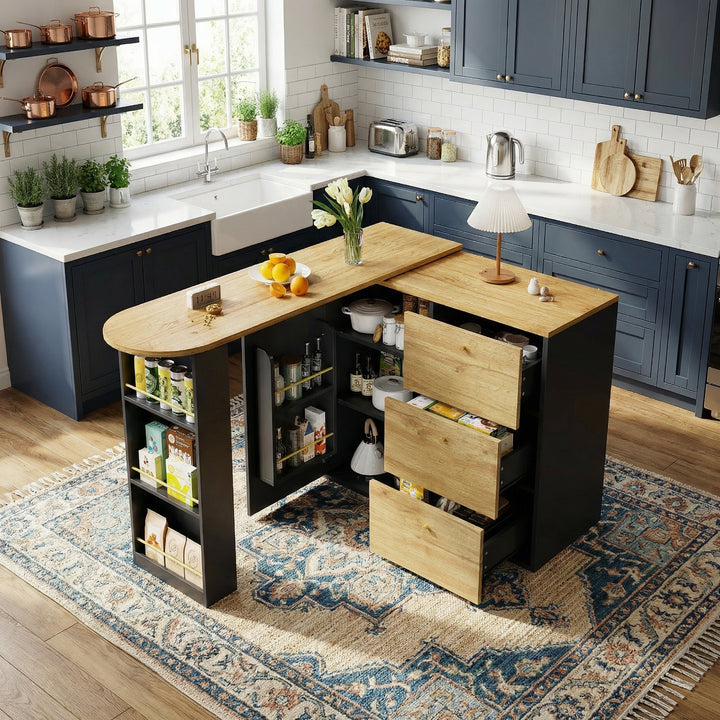 Extendable bar table 360° rotating black wooden gold accent 138–204cm NOBLEIV