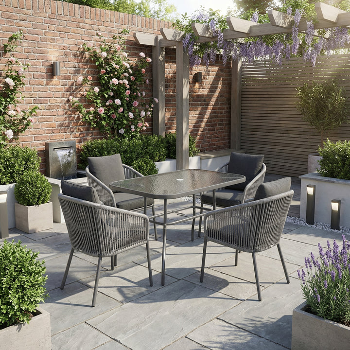 Garden grey glass dining table with parasol hole 120x80cm PRISMIUM